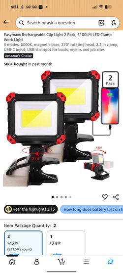 Easymaxx Rechargeable LED Clamp Work Light 2-Pack