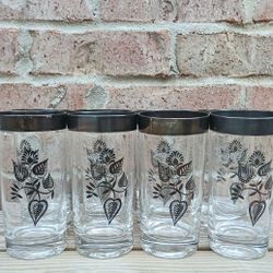 Vintage Georges Briard Signed Silver Damask Glasses 