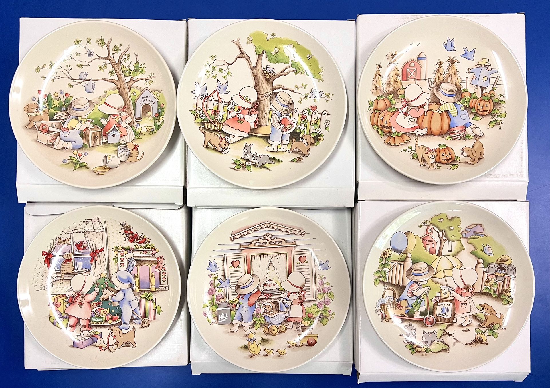 Watkins Country Kids 1991 Collectors Dessert Plates 7.5" Complete Set 6 W/BOXES