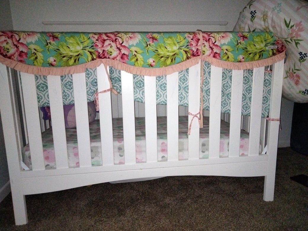 White Wooden Crib With Mattress Included