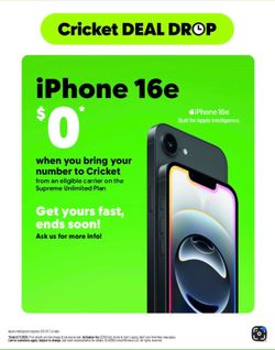 Free Iphone 16e when you SWITCH TO CRICKET TODAY!