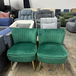 Velvet Accent Chairs Set of 2 Modern Armless Slipper Wingback Single Sofa