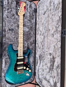 Brand New Fender Limited Edition Elite Strat QMT HSS Aqua Marine w OHSC