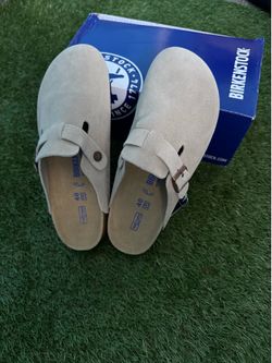 Birkenstock Boston Suede Clogs (Taupe / Beige - Size 40)