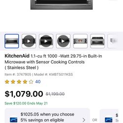 KitchenAid 1.1-cu ft 1000 -Watt 29.75-in Built-In Microwave with Sensor Cooking Controls