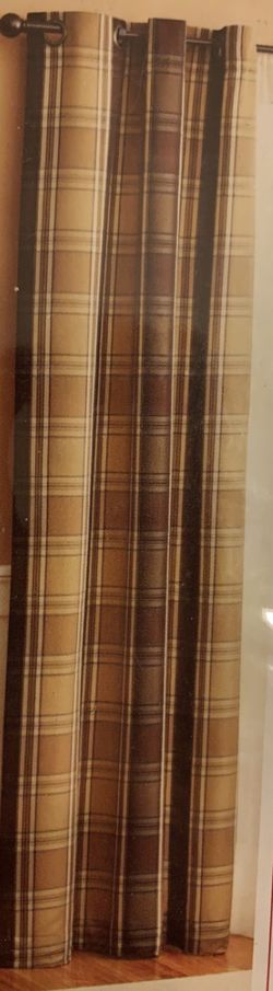 New, Plaid, Beige, Brown, And Light Brown Curtains 