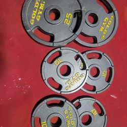 GOLD'S GYM.  2" HOLE  OLYMPIC PLATES  90LBs TOTAL.     4- 10s . 2-25s
11525 S HALSTED DUNKIN DONUTS/7111.S WESTERN WALGREENS 
90$  CASH ONLY AS IS 