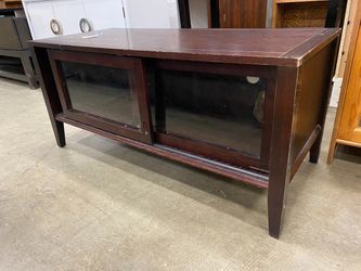 Espresso Finished Media Console with Bypass Glass Doors