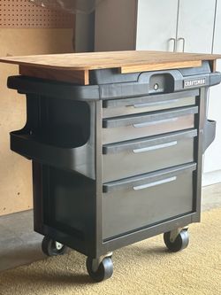 Craftsman Rolling Tool Cart with Wood Top