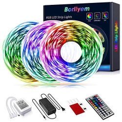 49.2FT/15M LED Strip Lights,Borllyem RGB LED Light Strip 5050SMD RGB LED Strip Color Changing Rope Lights IR Controller + 44Keys Remote LED Lights Bed
