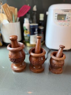 Wooden Mortar & Pestle Set — 3 Sizes, Hand-Carved