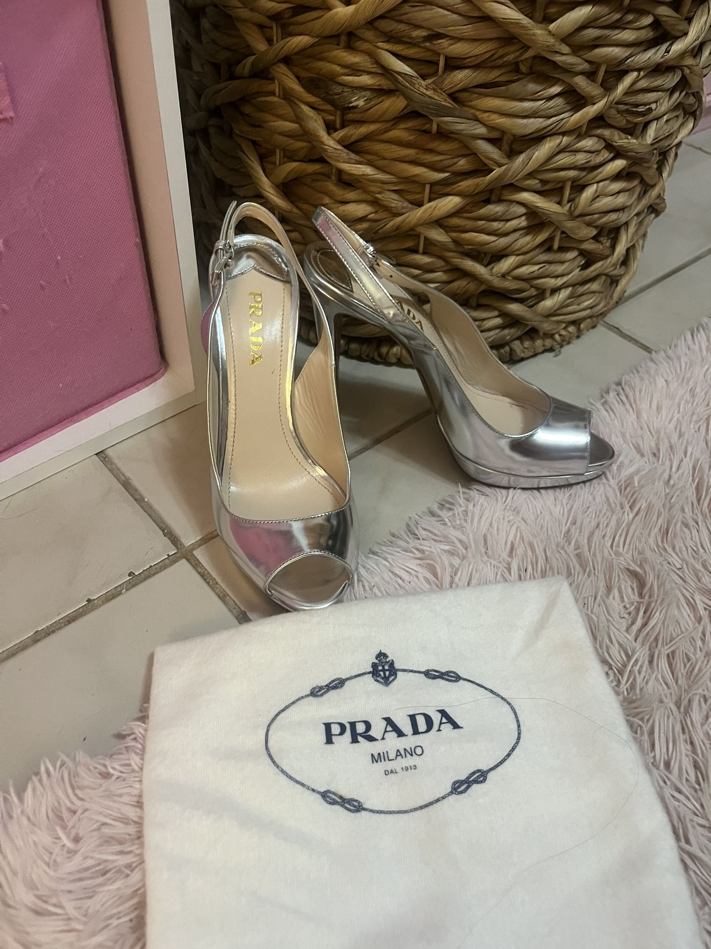 Silver Prada Heels