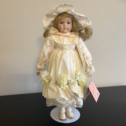 MYD Marian Yu Designs Bisque Porcelain Heirloom Doll Floral 1987 Vintage 15in