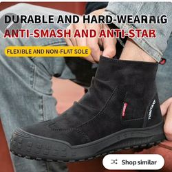 Men's Steel Toe Safety Boots,Non Slip Ankle Protection Safety Shoes,Puncture-Resistant Work Shoes for Factory|Construction|hikingl Outdoor,Black