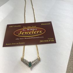 14 Kt Genuine Gold , Diamonds & Emerald 16”