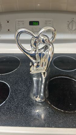 Silver  Colored Ceramic Embracing couple Figurine