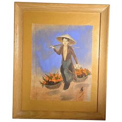 Vietnamese Silk Painting Framed Artwork Woman  Traditional MCM VTG Handpainted