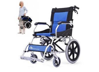 Lightweight Transport Wheelchair for Adults, Foldable Wheelchair with Brakes | 22 LBS Aluminum Transport Chair, Portable Travel Wheelchair for Seniors