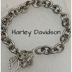 HARLEY DAVIDSON MOTORCYCLES Bracelet Bar & Shield+ Wings Charms Men Women Stainless Steel Chain 