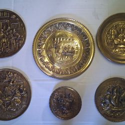 Vintage  made  In England Brass Wall Plates Lot of 6