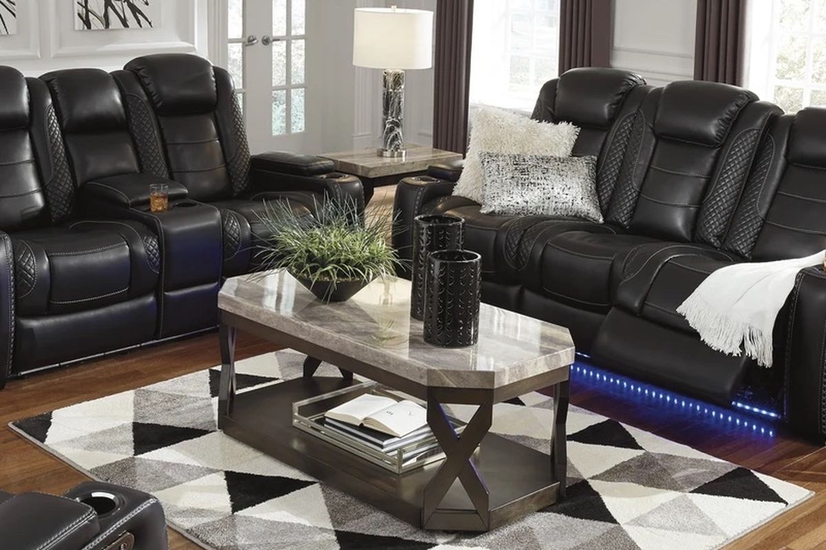 Party Time Midnight LED Power Reclining Living Room Set with