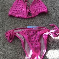 Skinnydip pink bikini with rhinestones