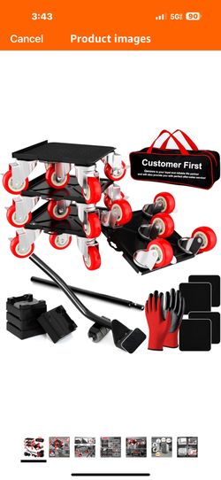 Furniture Dolly Set 5 Wheels Heavy Duty, Furniture Movers with Silent Rubber Wheels, 360° Rotation with Brake, 1400Lbs Load Capacity, Furniture Lifter