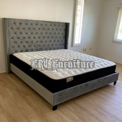 New King Bed Frame With Mattress 
