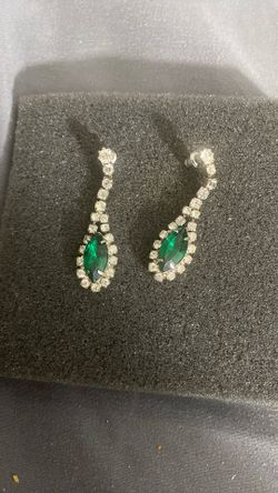 Green Rhinestone Earrings Drop Dangle