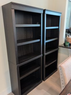 Pair of Tall Modern Bookcases - Espresso/Grey Wood Grain