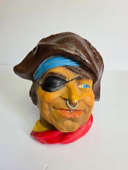 Vintage Pirate Head Chalkware Wall Decor Hand Painted ~ Bosson?