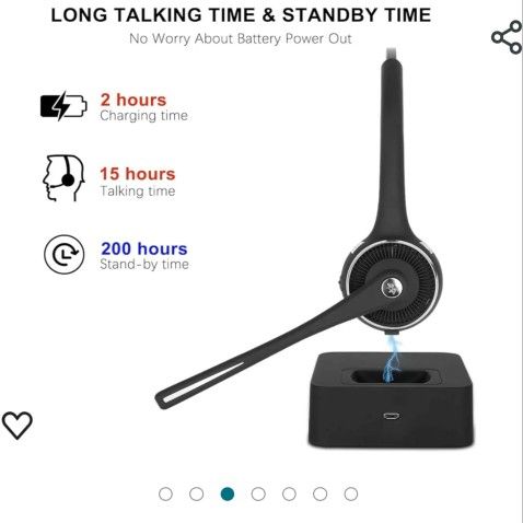 Office Headset with Mic,Wireless Bluetooth Headphone, Noise Cancelling Trucker