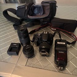 Canon EOS DSLR Camera Bundle with Lenses and Flash