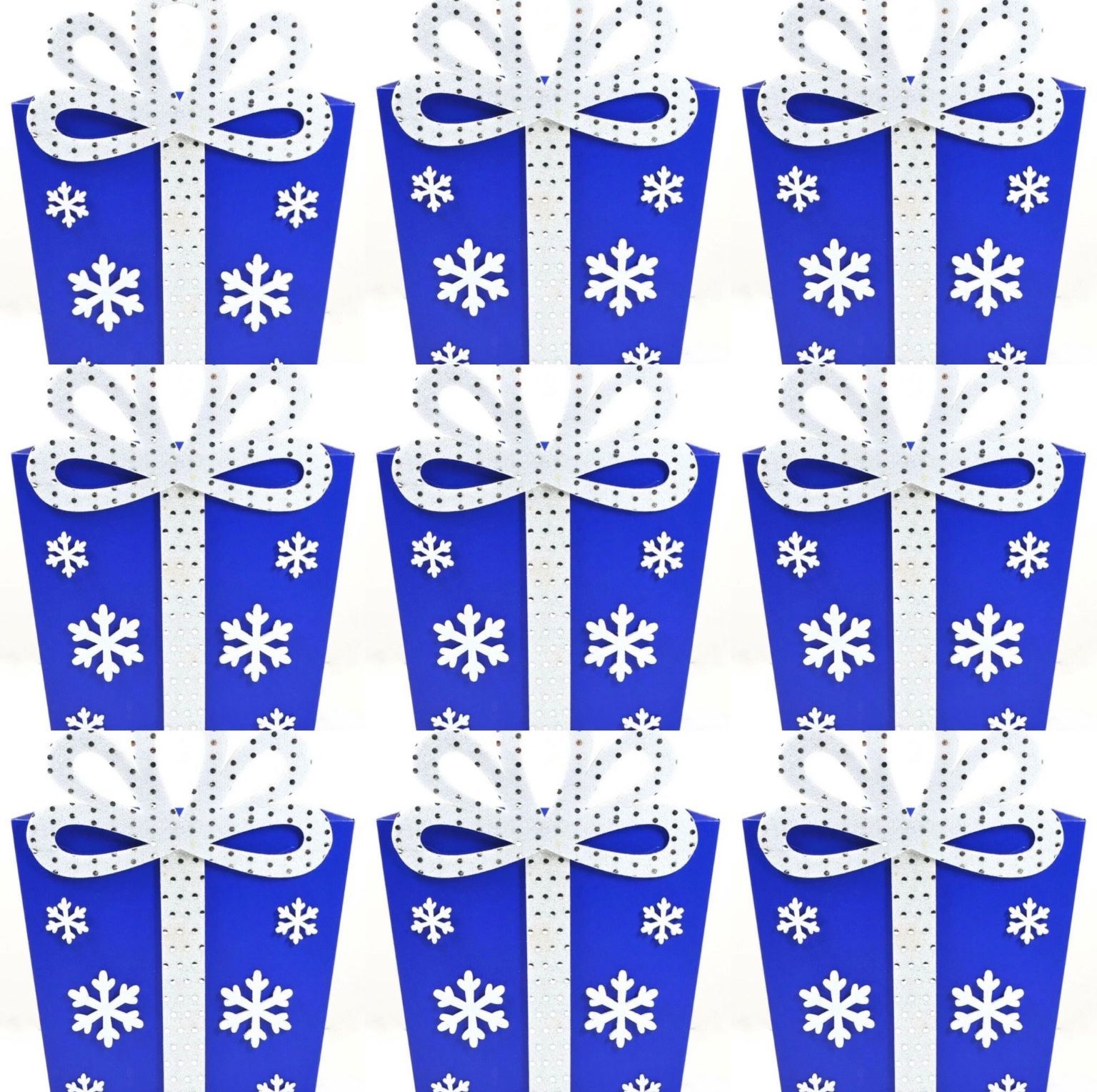 Case Of (x24) Christmas Holiday Bow Blue Snowflake Gift Box Present Tubs