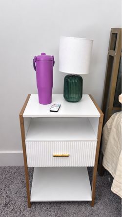 2 White and Gold Nightstand with Drawer