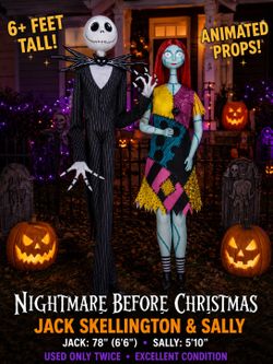🎃 Nightmare Before Christmas Jack & Sally Animated Props – 6ft+