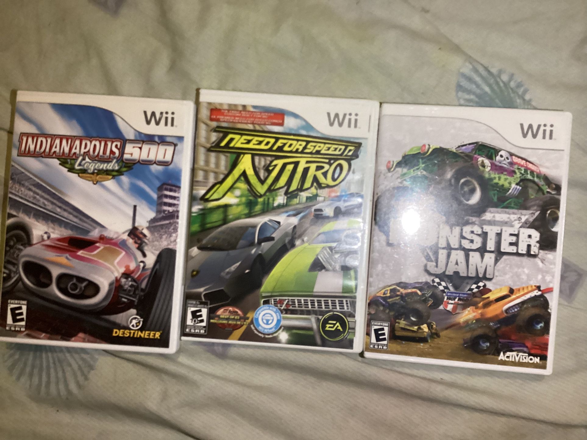 Indianapolis 500 Legends,monster jam,& need for speed nitro for Nintendo Wii