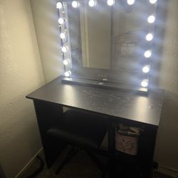 Desk With Vanity Mirror And Chair 