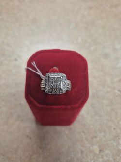 14k White Gold Princess Cut Diamond Cluster Halo Style Engagement Wedding Ring