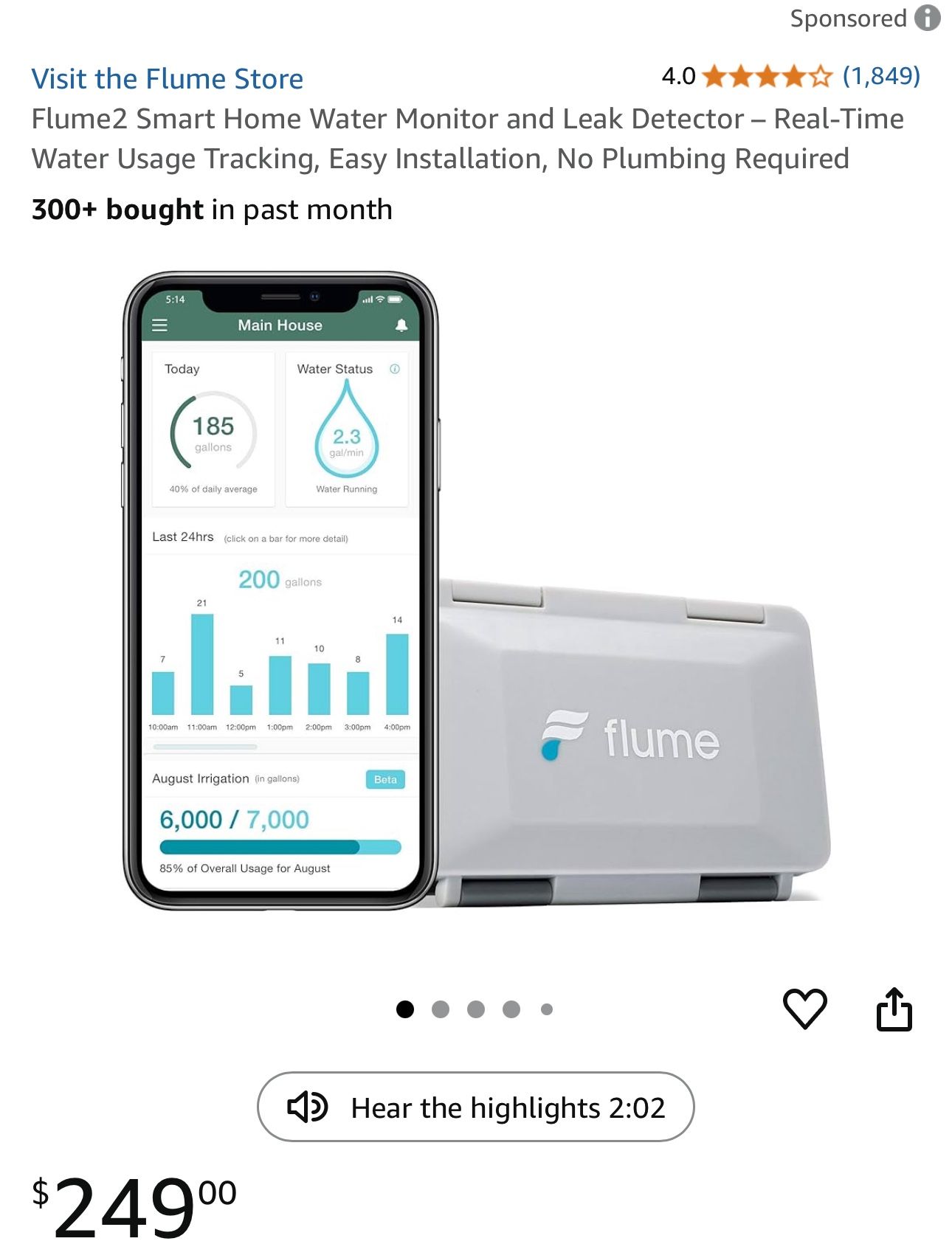 Flume2 Smart Home Water Monitor And Leak Detector