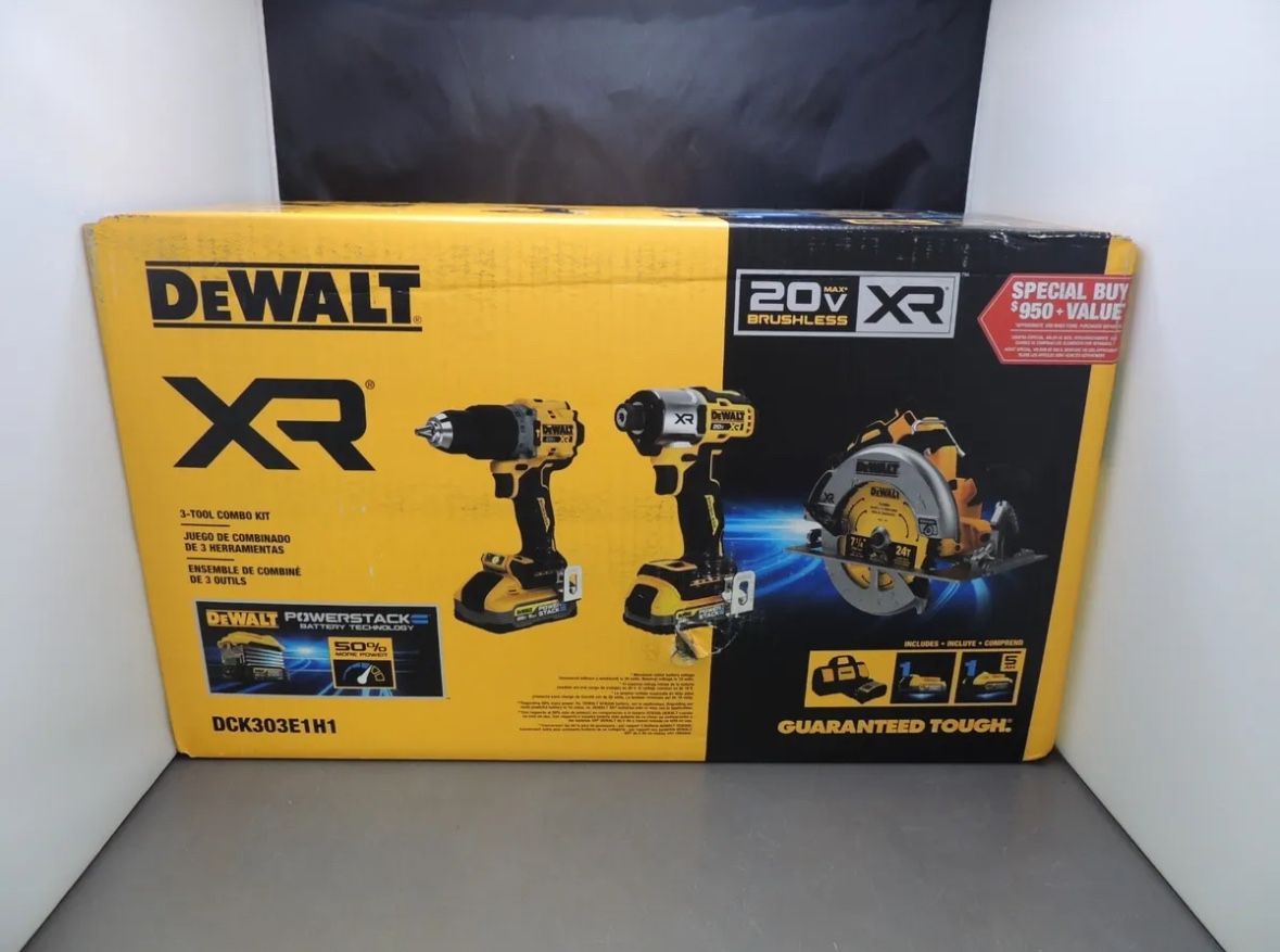 DEWALT 20V Max XR Brushless 3 Tool Combo Kit DCK303E1H1 *NEW*