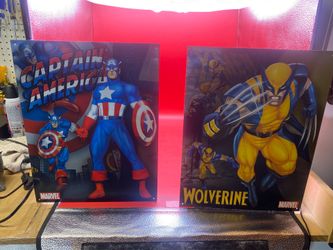 2005 Marvel Captain America & Wolverine Tin Signs Lot 12.5” x 16”