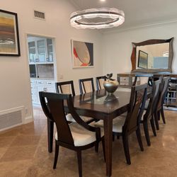 8 Chair Dining Table With Fabric Wooden And Chair 