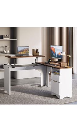 55” Bestier L Shaped Desk W/ Lift Desktop *Brand New*