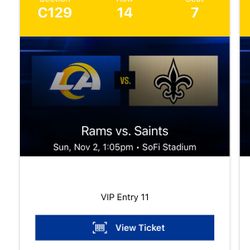 2 TICKETS TO RAMS vs SAINTS 11/02/2025 1:05PM @ SOFI STADIUM VIP ENTRANCE CLUB LEVEL SEATS FOR WAY UNDER FACE VALUE