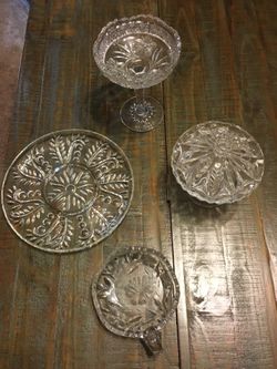 Set of 4 Clear Leaded/Cut Glass Serving Dishes or Sold Separately