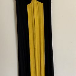 INC long maxi dress Straps Black with yellow center bar 95 rayon, 5 spandex