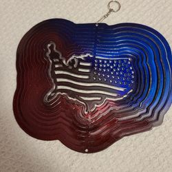 Spinners Wind Spinner American Flag Red Blue Sparkle Color  Theme 11" x 9"