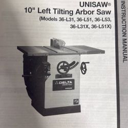 Delta Unisaw 10” Left Tilting Arbor Saw
