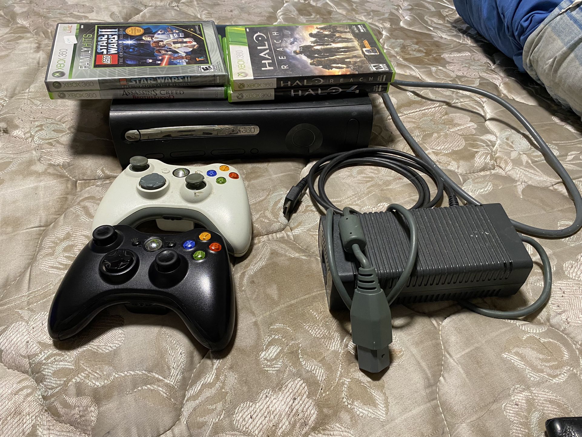 Xbox 360/ With 2 Controllers/ Cords And Games